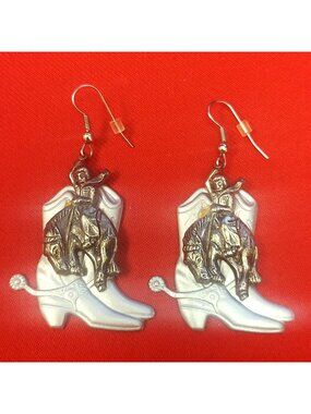 Vintage Silver Tone Dangling Earrings Rider Horse Cowboy Boot Spur